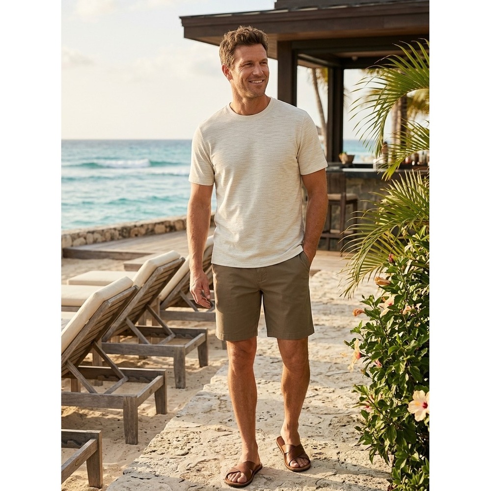 Tommy Bahama IslandZone Reversible T-Shirt Mens Large Cream Short Sleeve Tee